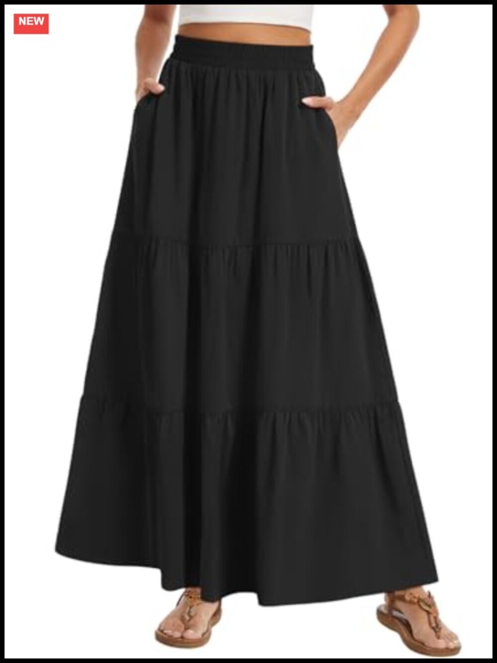 Boho Tiered Maxi Skirt High Waist A-Line Flowy with Pockets